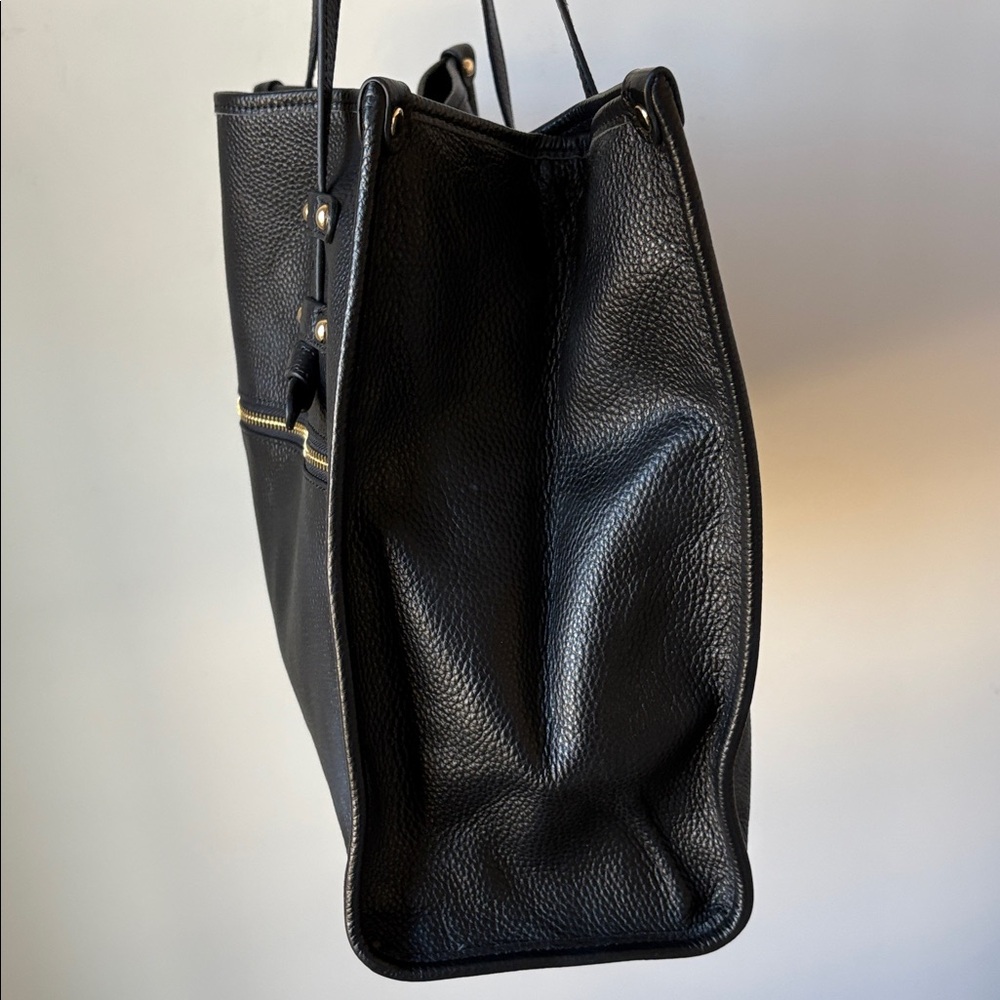 Laggo Siena Tote in Black Pebbled Leather, Zip Pockets, Classic, 13.5x12.5x5" - Picture 5 of 13